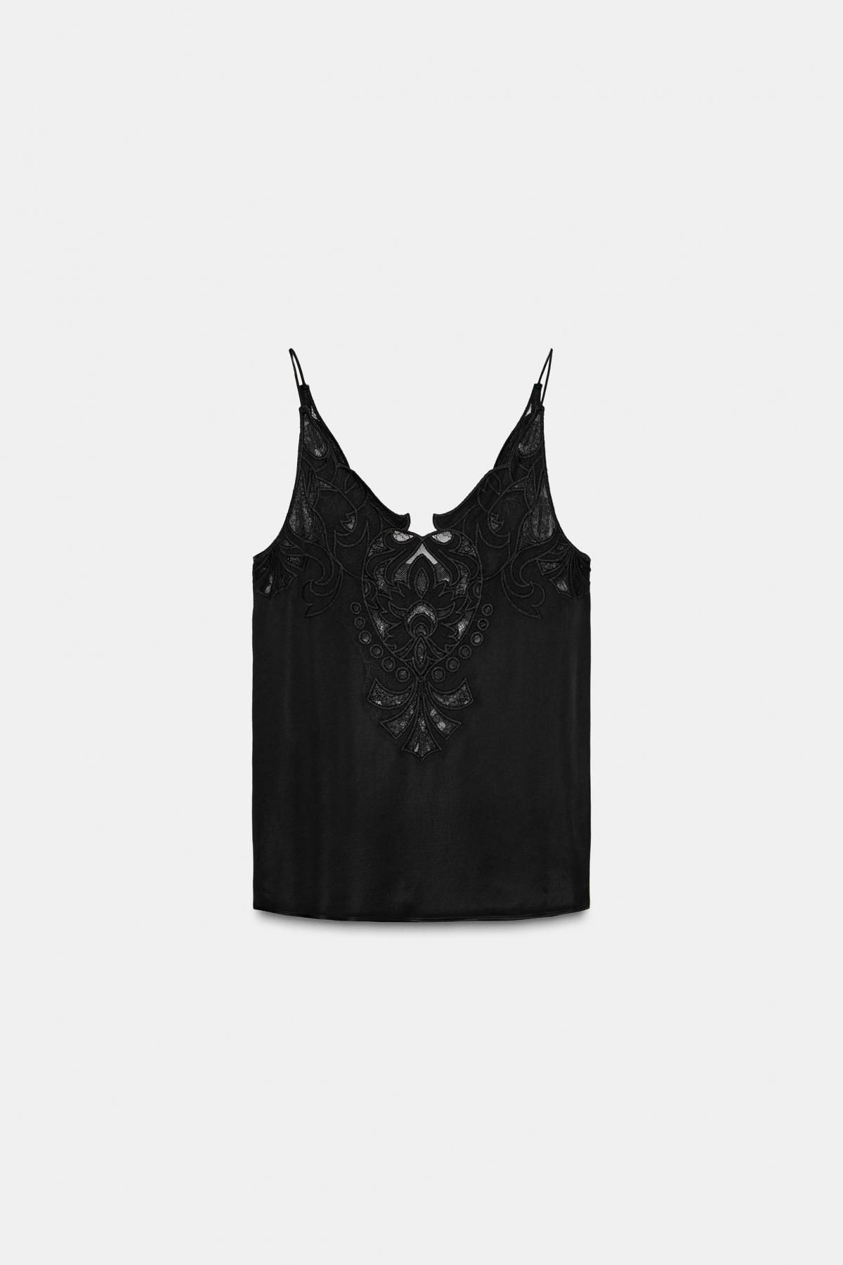 자라 레이스 브이넥 스트랩 탑 4786/321 BLACK - 메인 이미지