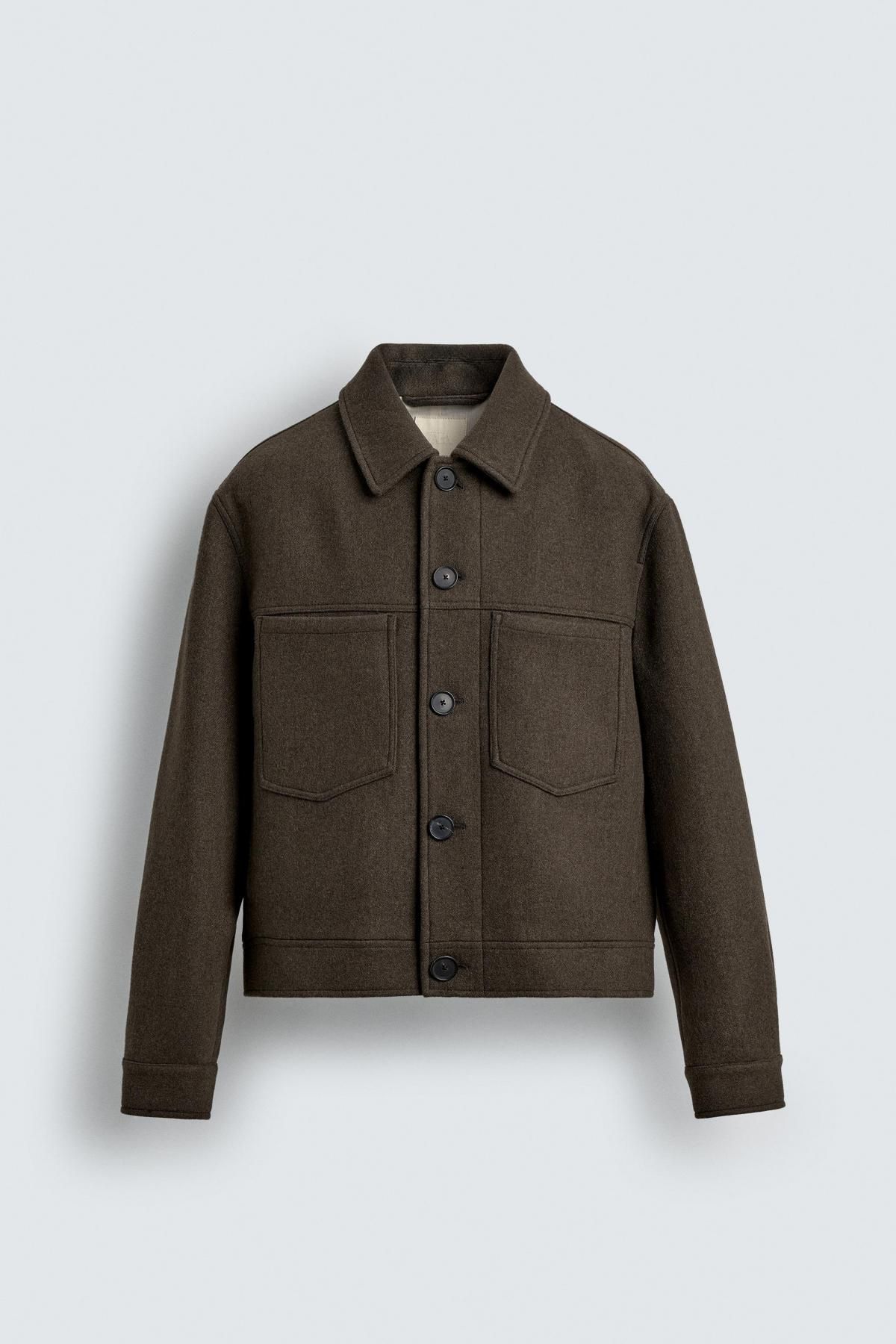 자라 한정판 울 블렌드 크롭 테일러드 재킷 6598/588 DARK KHAKI - 상품 이미지