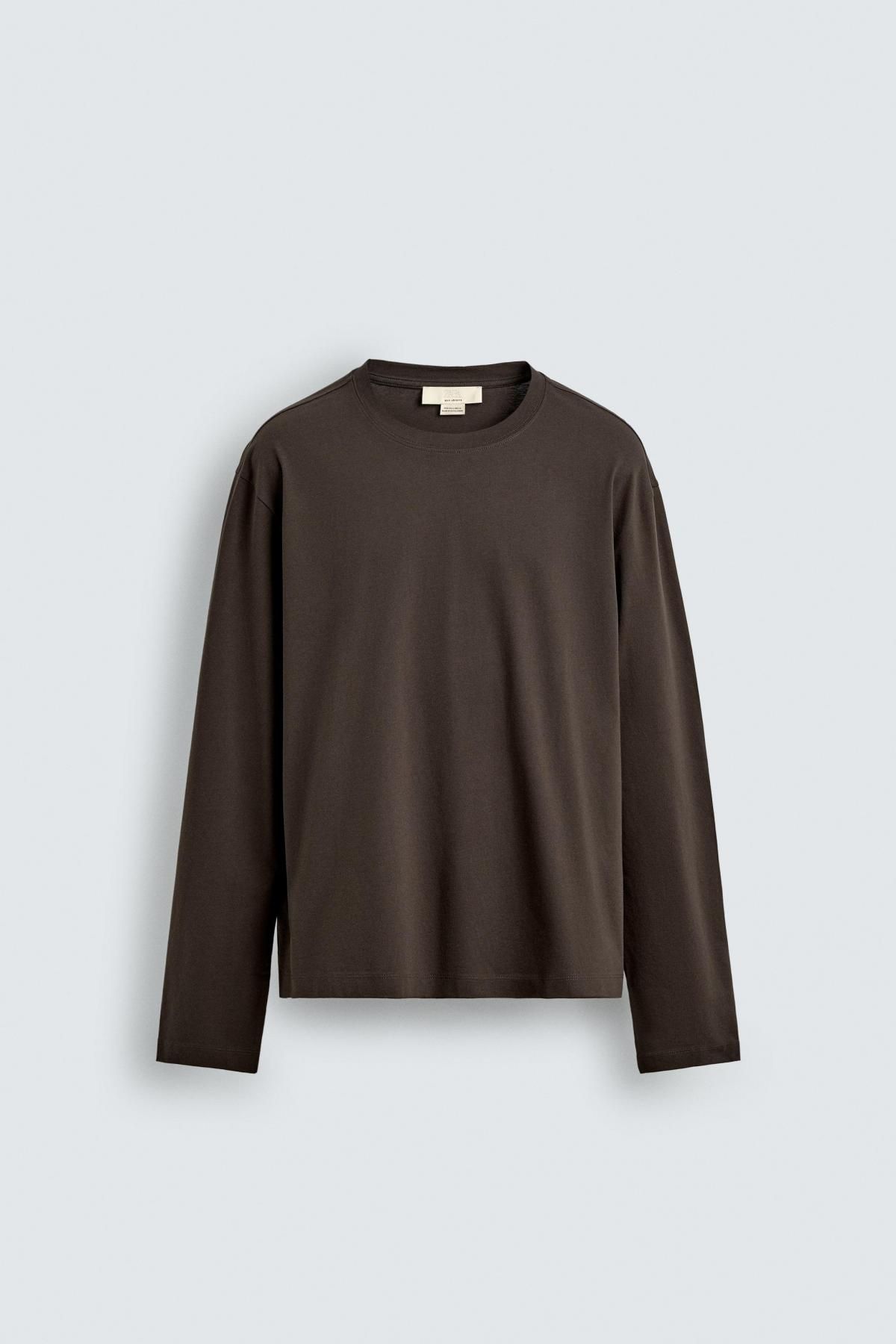 자라 머서라이즈 릴랙스핏 긴팔 티셔츠 4092/362 BROWN - 메인 이미지