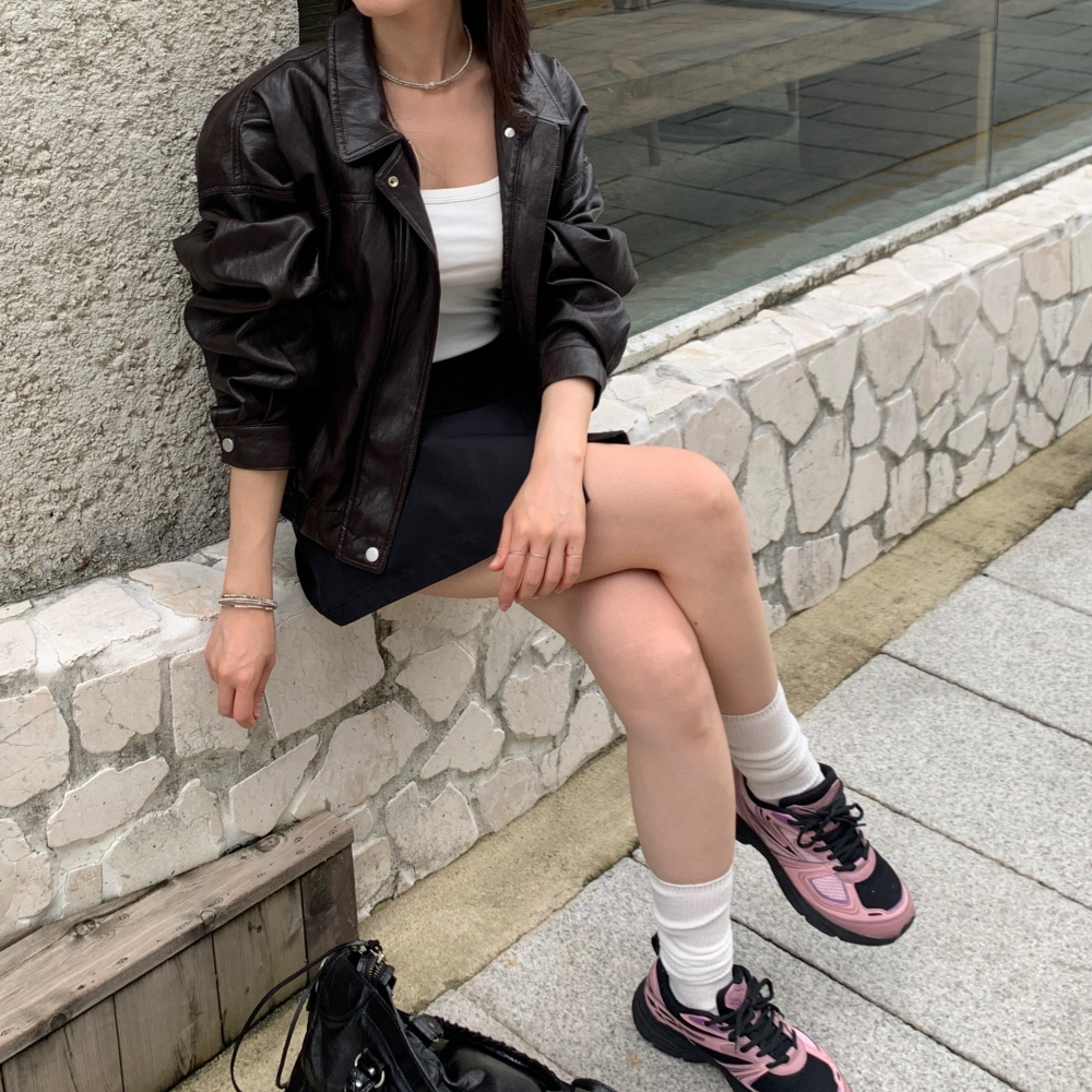 가죽자켓 크롭 블루종 여자 레더자켓 - 상세 이미지 2