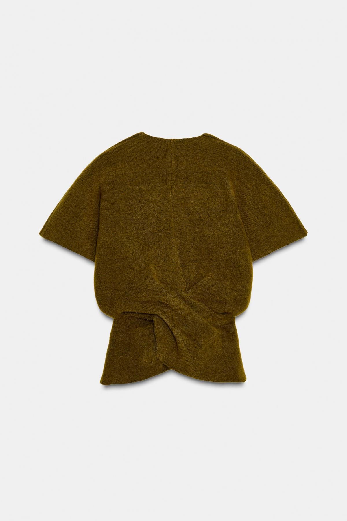 자라 드레이프 브이넥 니트 반팔 스웨터 5755/143 MID KHAKI - 상세 이미지 3