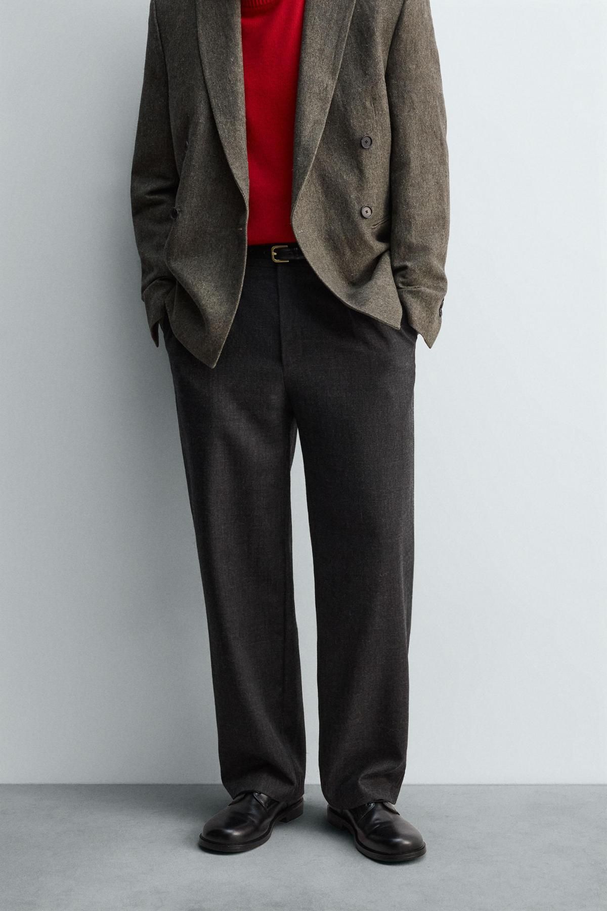 자라 프리미엄 울 플리츠 스트레이트 팬츠 6605/582 ANTHRACITE GREY - 메인 이미지
