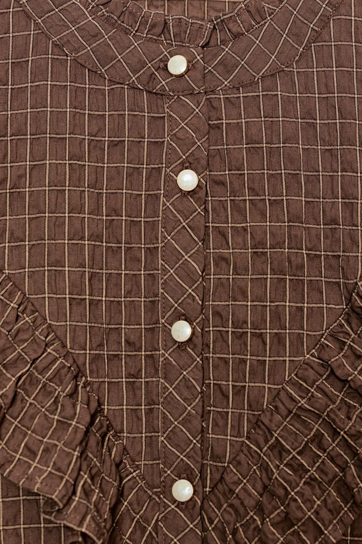 자라 러플 체크 긴팔 블라우스 라운드넥 3897/186 BROWN / ECRU 이미지 8