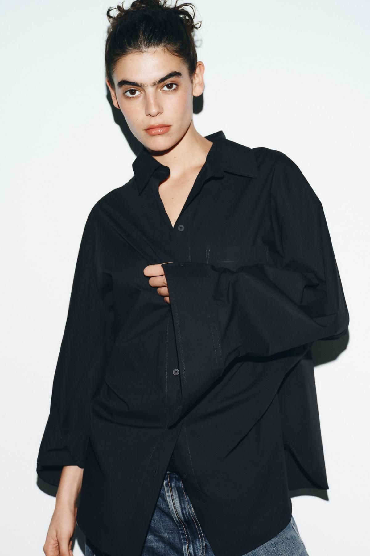 자라 오버사이즈 포플린 긴팔 셔츠 블랙 8549/239 BLACK - 상세 이미지 3