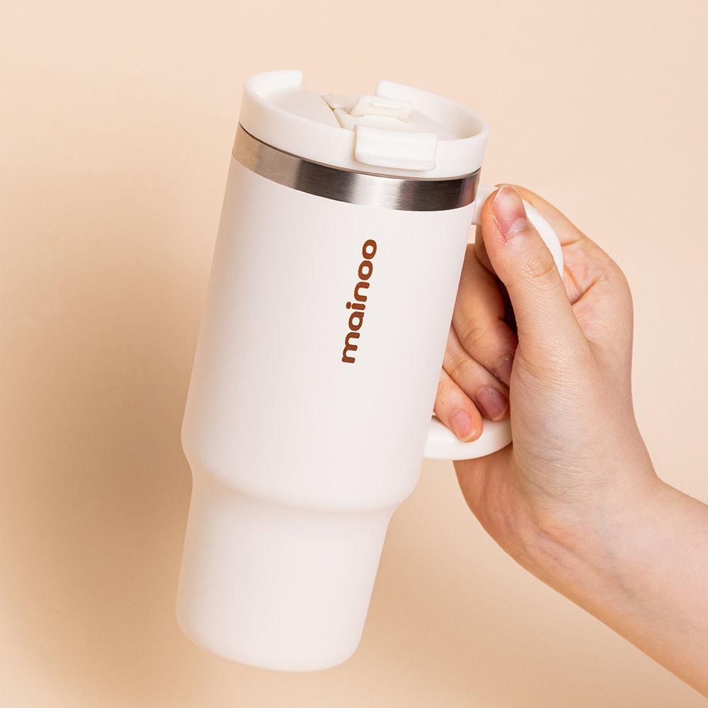 마이누 텀블러 빨대 대용량 손잡이 가벼운 보온보냉 473ml, 레몬쉬폰 - 상세 이미지 4