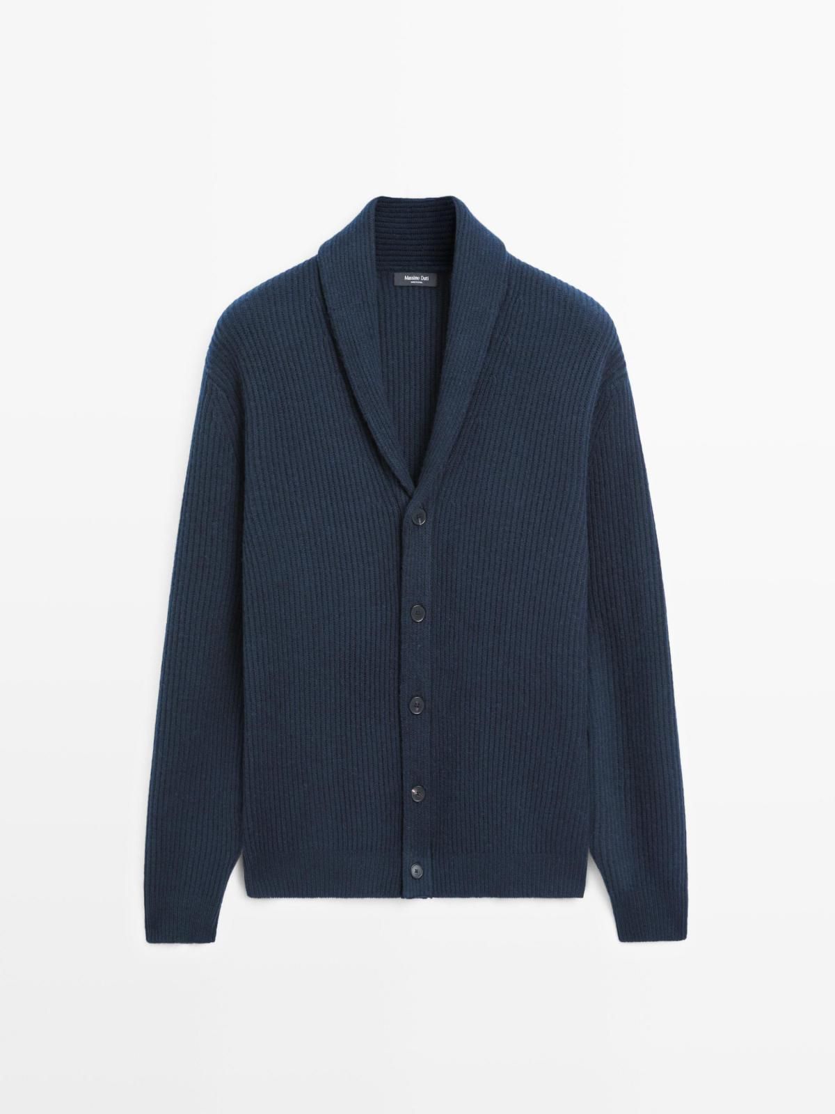 마시모두띠 울 혼방 니트 칼라 가디건 1113/240 NAVY BLUE - 상품 이미지