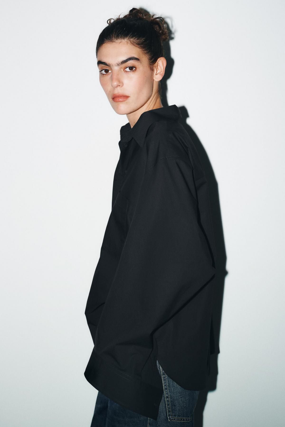 자라 오버사이즈 포플린 긴팔 셔츠 블랙 8549/239 BLACK - 상세 이미지 5