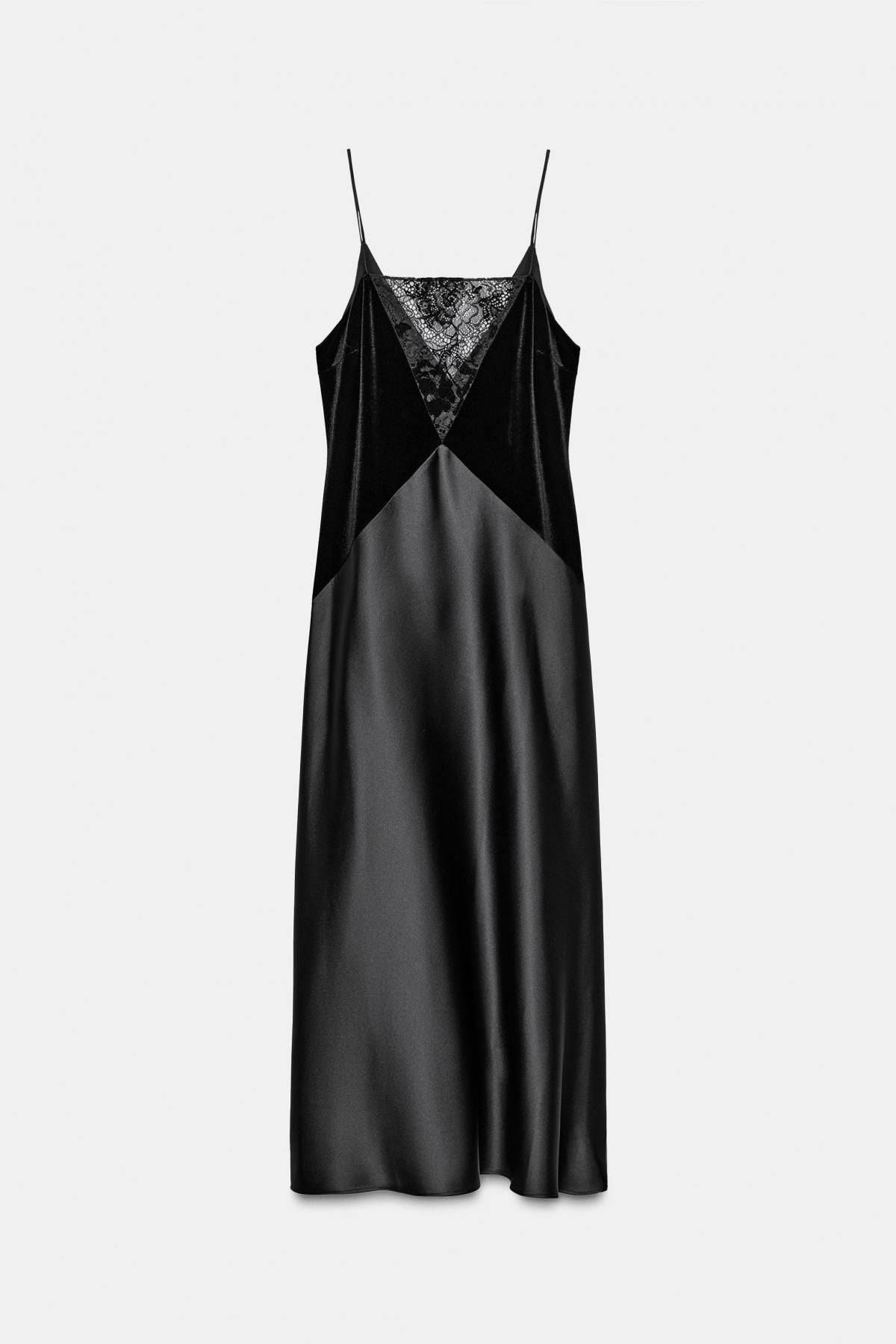자라 새틴 벨벳 레이스 미디 원피스 9726/748 BLACK - 상품 이미지