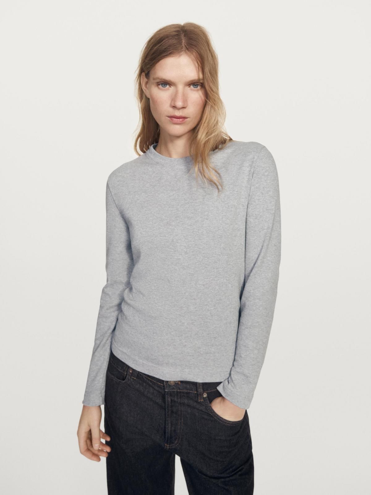 마시모두띠 베이직 코튼 인터록 슬림핏 긴팔 티셔츠 6820/906 MEDIUM GREY - 상세 이미지 5