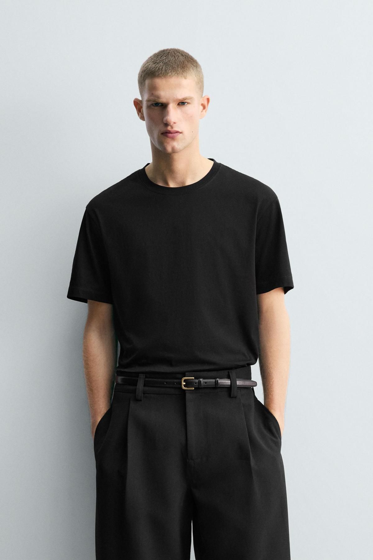 자라 한정판 머서라이즈 블랙 반팔 티셔츠 4092/363 BLACK - 상세 이미지 3
