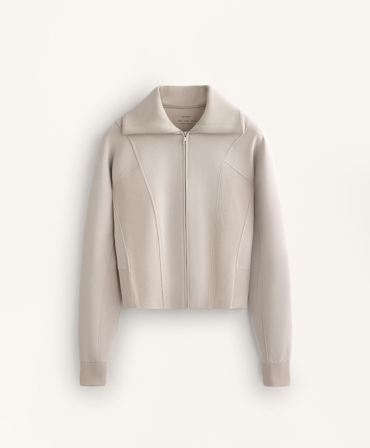 오이쇼 모달 하이넥 집업 골지 디테일 재킷 3986/838 DUSTYTAUPE - 메인 이미지