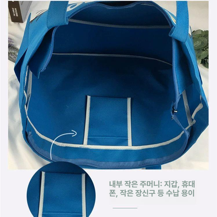 도라에몽 대용량 숄더백 여행 가방 원숄더 접이식 쇼핑백 친환경 캔버스 수하물 - 상세 이미지 3