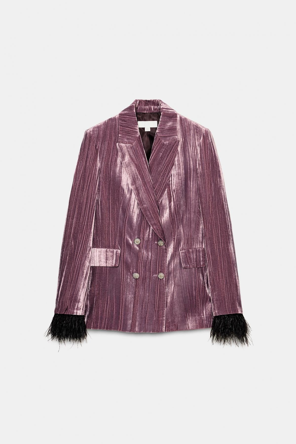 자라 벨벳 더블브레스트 페더 블레이저 9332/797 MAUVE - 메인 이미지