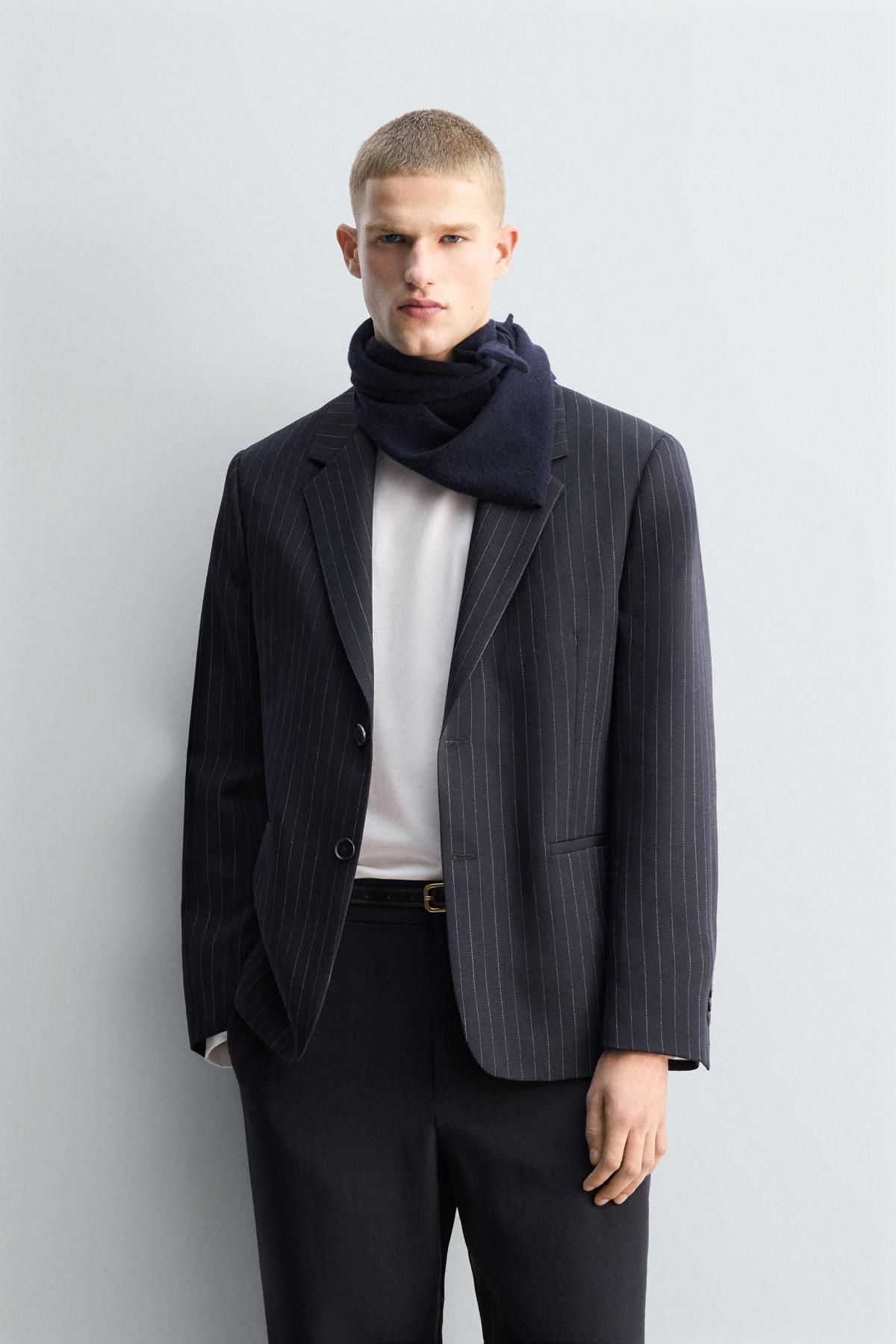 자라 프리미엄 핀스트라이프 울 블레이저 6597/586 NAVY BLUE - 상세 이미지 3