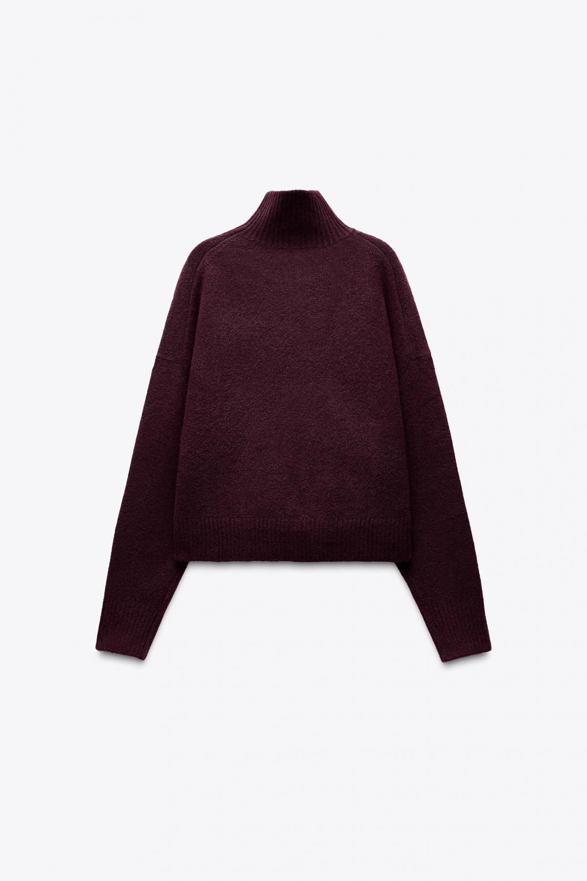 자라 버건디 소프트 니트 하이넥 니트 스웨터 2142/263 BURGUNDY - 상세 이미지 5