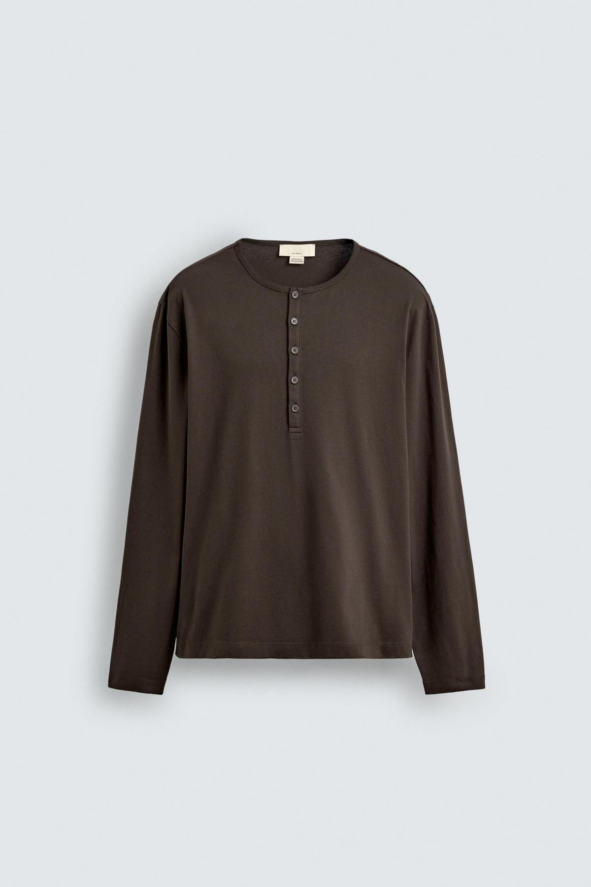 자라 한정판 헨리넥 긴팔 티셔츠 4092/364 BROWN - 메인 이미지