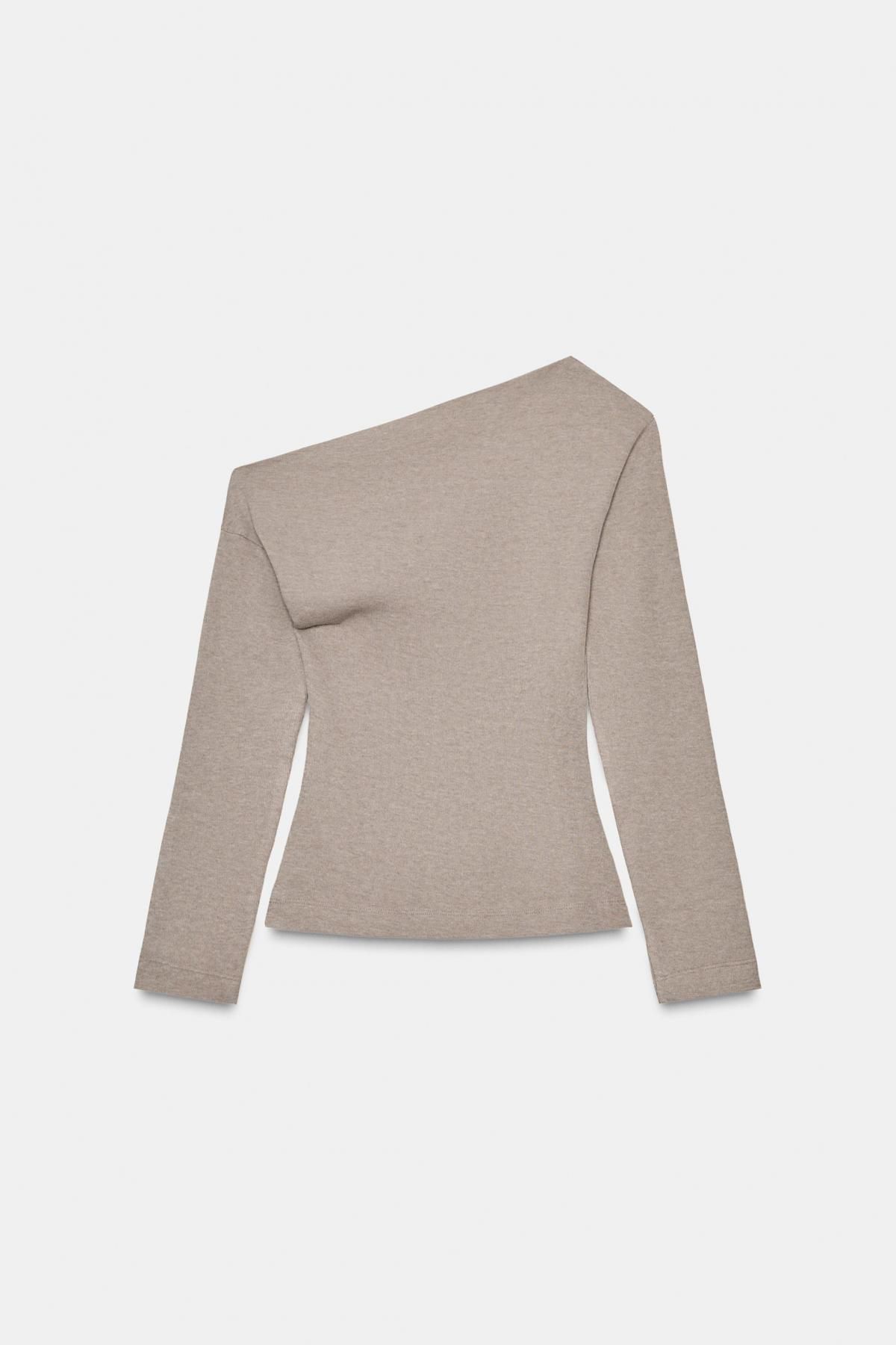 자라 베이지 비대칭 소프트 긴팔 티셔츠 3431/637 BEIGE MARL 이미지 7