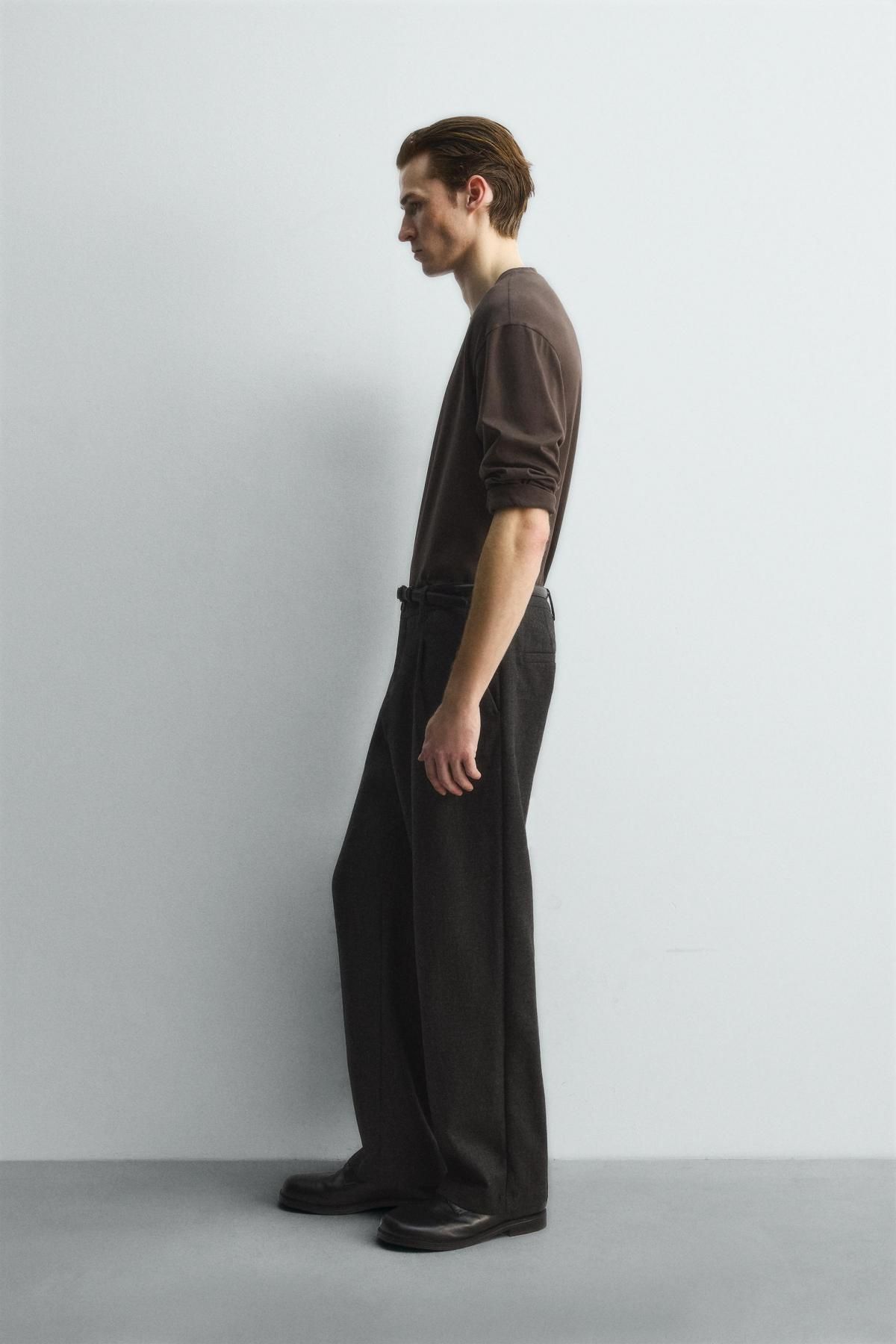 자라 머서라이즈 릴랙스핏 긴팔 티셔츠 4092/362 BROWN - 상세 이미지 5