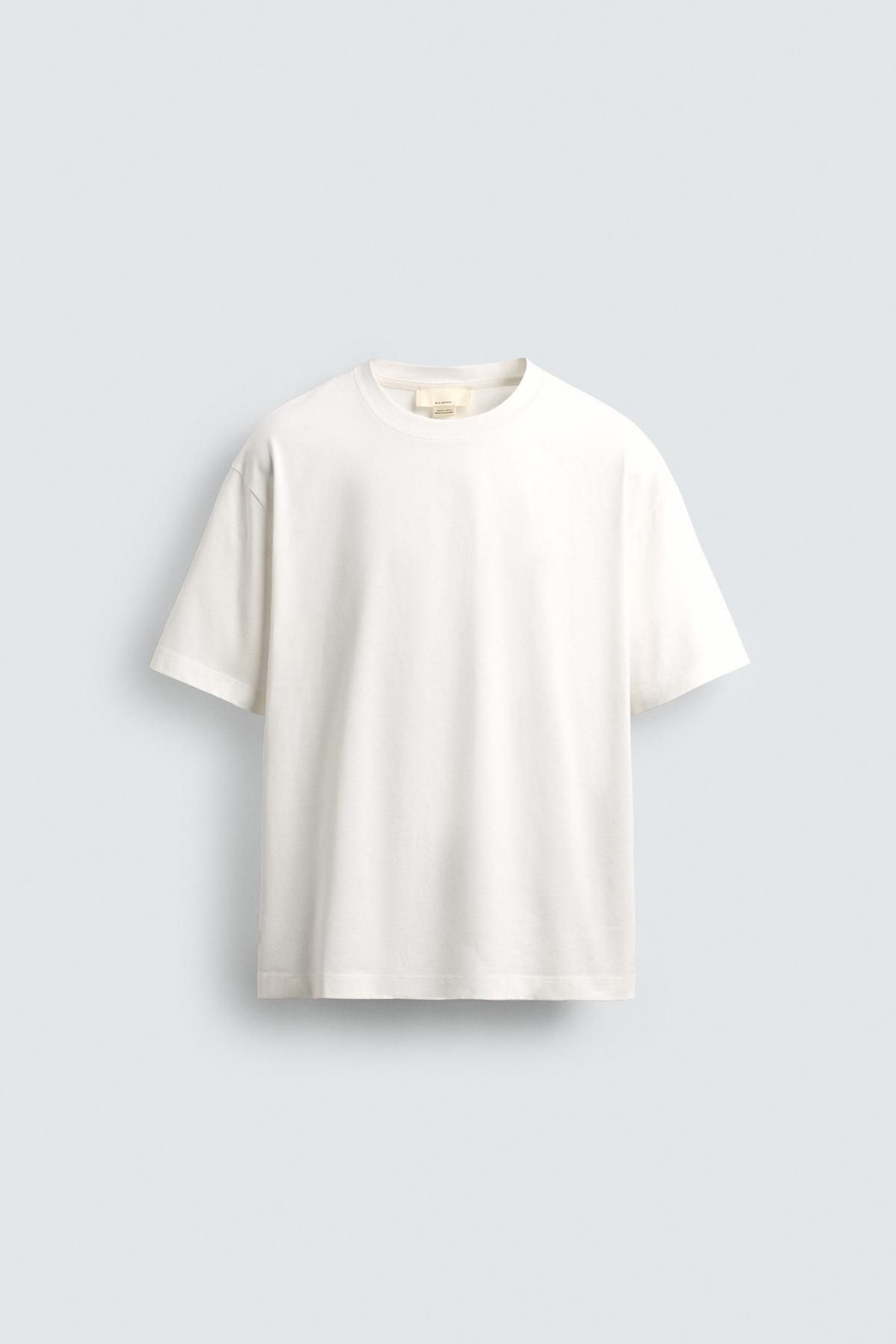 자라 한정판 머서라이즈 코튼 반팔 티셔츠 4092/363 WHITE - 메인 이미지