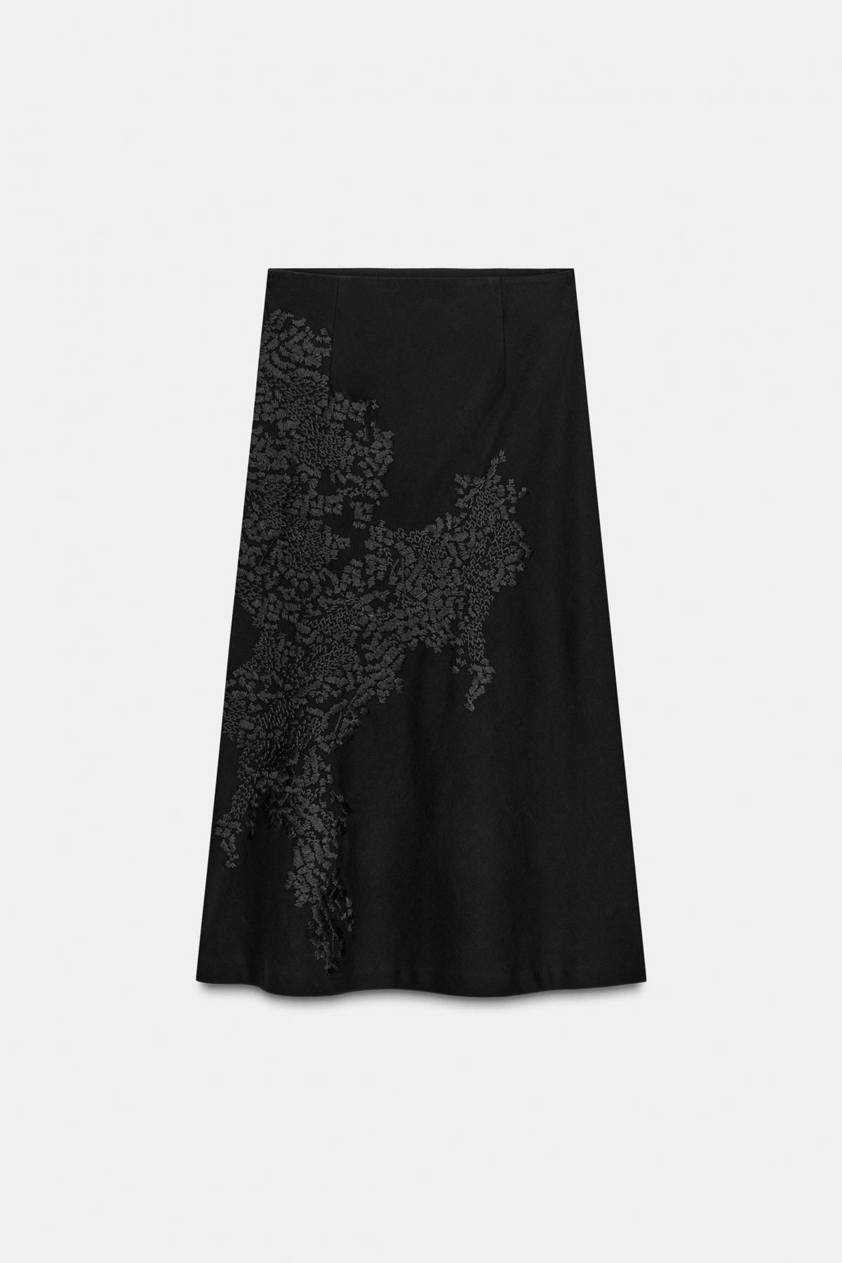 자라 자수 플레어 롱 스커트 코튼 혼방 2731/272 BLACK - 메인 이미지