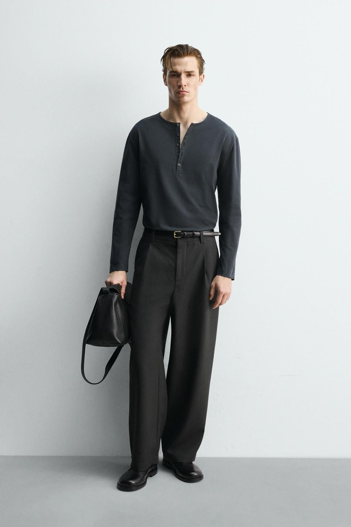 자라 한정판 테크니컬 헨리넥 긴팔 티셔츠 4092/364 DARK GREY - 상세 이미지 2