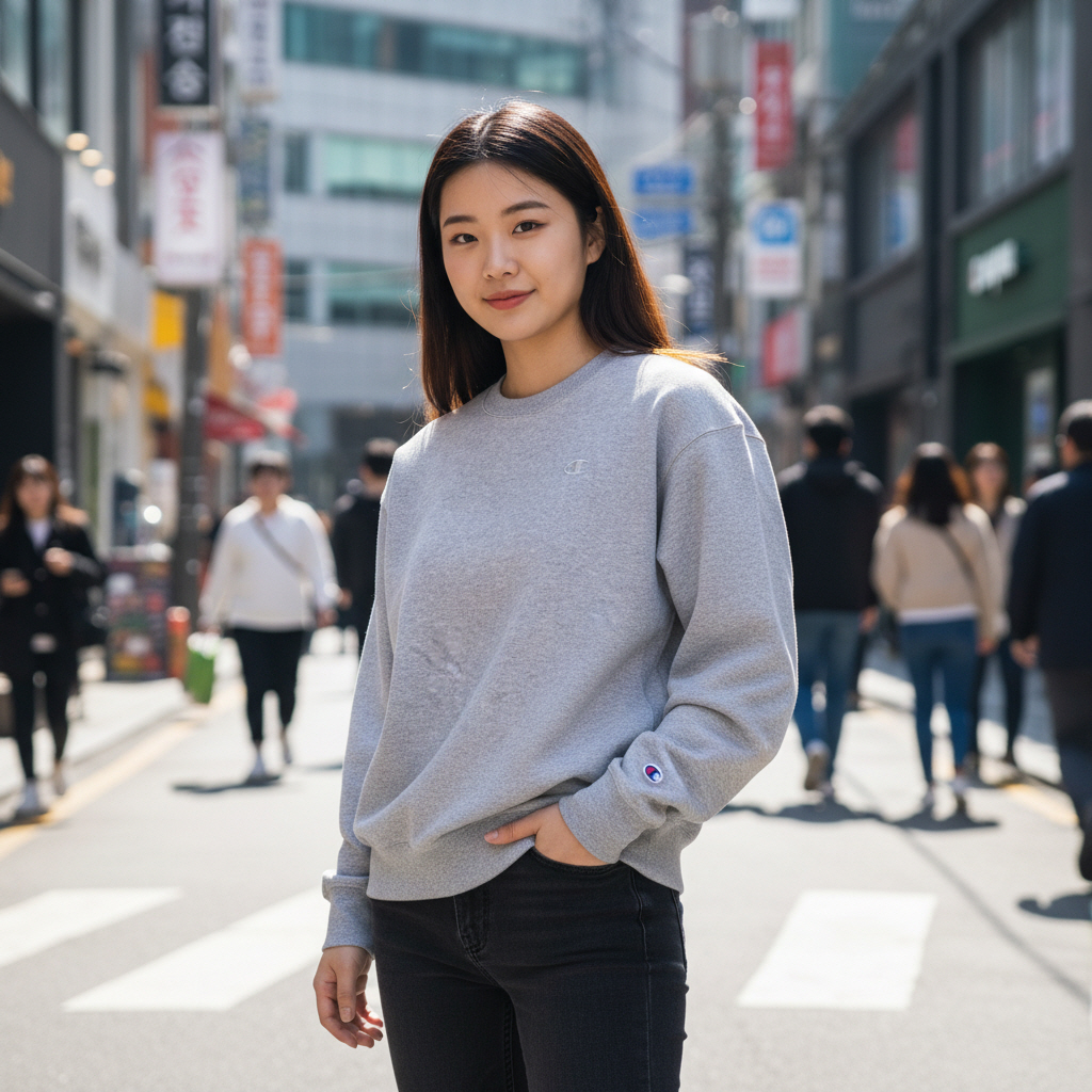 챔피온 로고 맨투맨 파워블렌드 0888 남녀공용 옥스포드 그레이, M - 상품 이미지