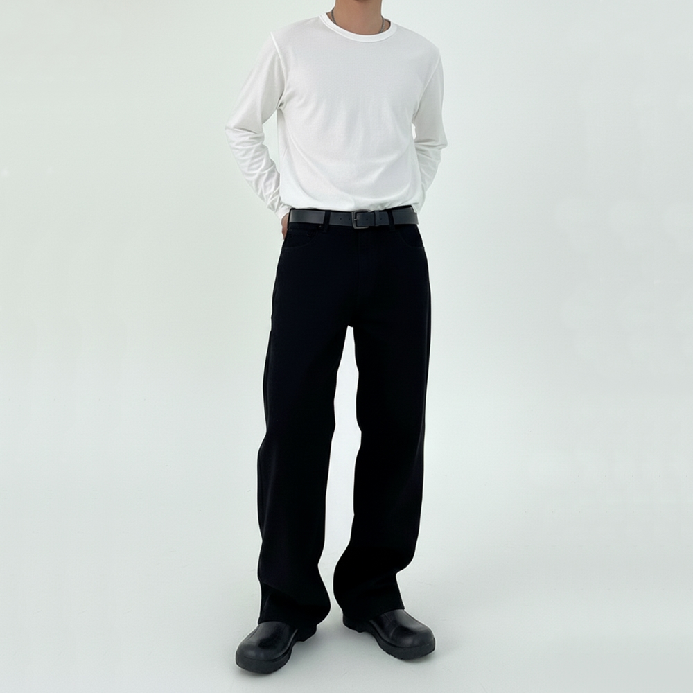 1+1 백바지 통넓은바지 흰바지 남자와이드팬츠 - 상세 이미지 2
