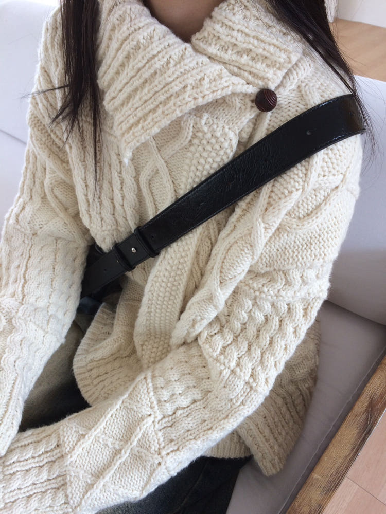 투웨이 꽈배기 하이넥 니트 가디건 (3color) : 모브앤로지