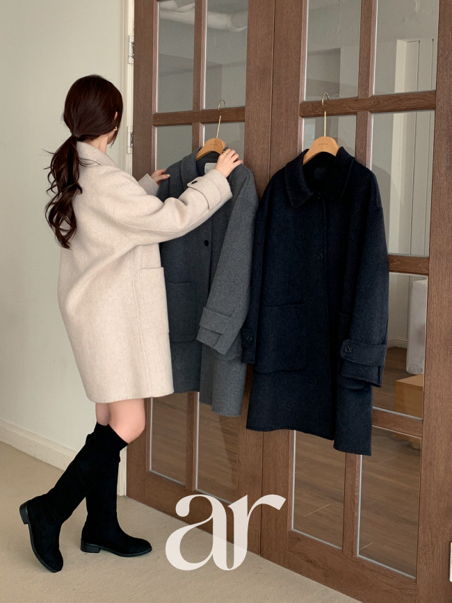 [울함유] 소매 비조 싱글 울 핸드메이드 미디 롱 코트 ct1669