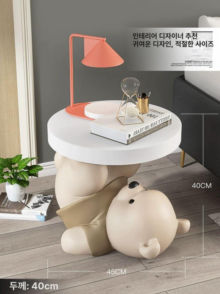 북극곰 사이드 테이블 동물 쇼파 인테리어 소품 곰돌이 선반 귀여운 거실 협탁 트레이 수납 브라운 - 상세 이미지 3
