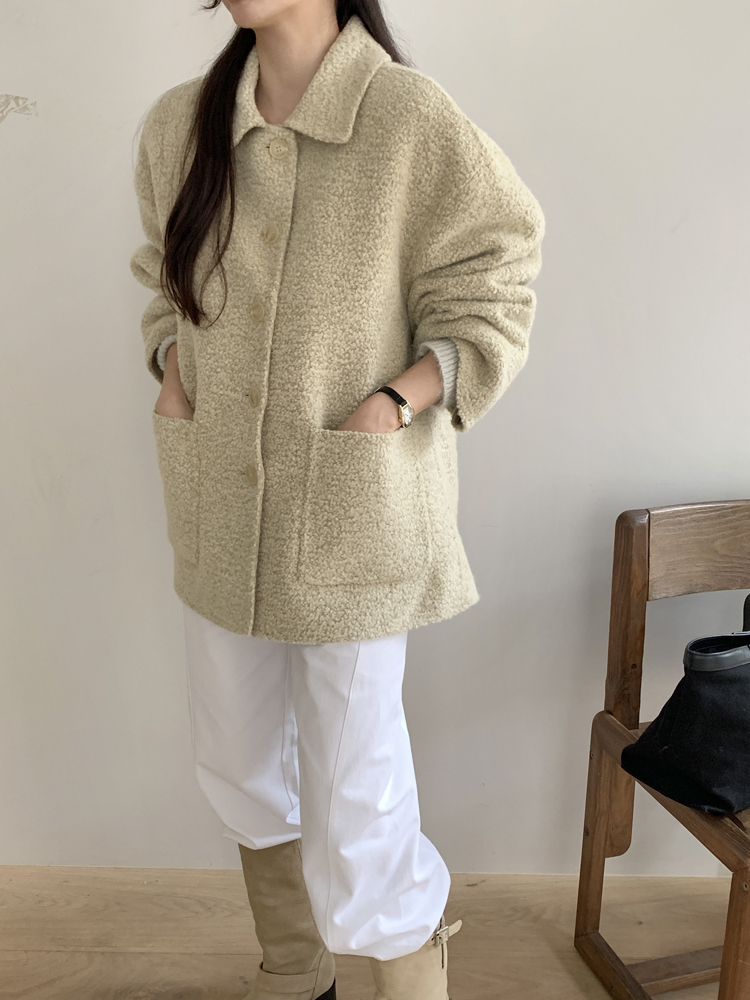 오버핏 부클 알파카 핸드메이드 코트 울 하프 반코트 뽀글이 싱글 양털 겨울 여성 코트