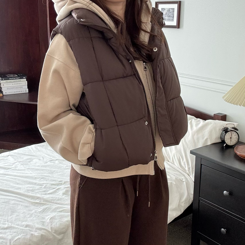 여성숏패딩조끼 하이넥 여성 패딩조끼 - 상세 이미지 3