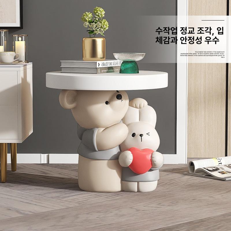 곰돌이 사이드 테이블 침대 쇼파 소품 장식 협탁 북극곰 거실 침실 귀여운 탁자 티 테이블 브라운 - 상세 이미지 2