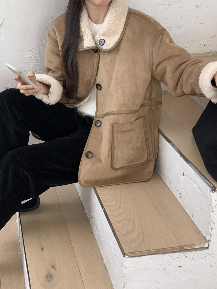 리버시블 시어링 뽀글이 양털 무스탕 스웨이드 자켓 부클 겨울 여성자켓 에코 페이크 퍼 재킷 - 상세 이미지 3