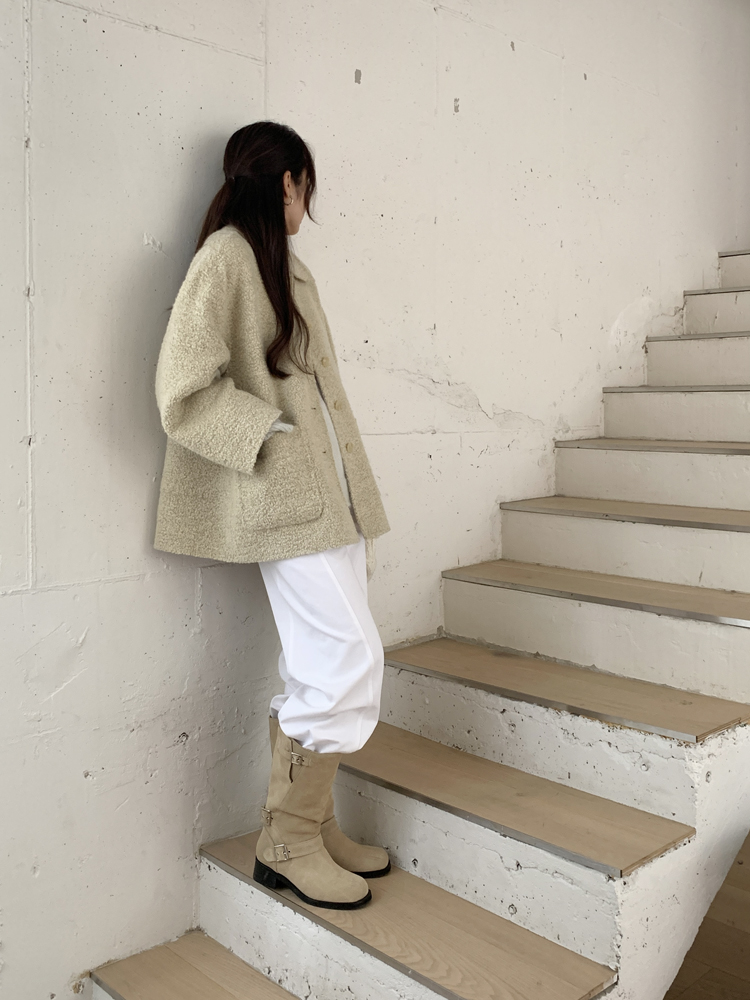 오버핏 부클 알파카 핸드메이드 코트 울 하프 반코트 뽀글이 싱글 양털 겨울 여성 코트