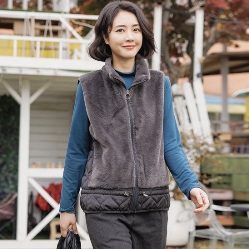 엄마옷 조이마담 J3275 스트링 페이크퍼 누빔 조끼 베스트 중년여성의류 - 메인 이미지