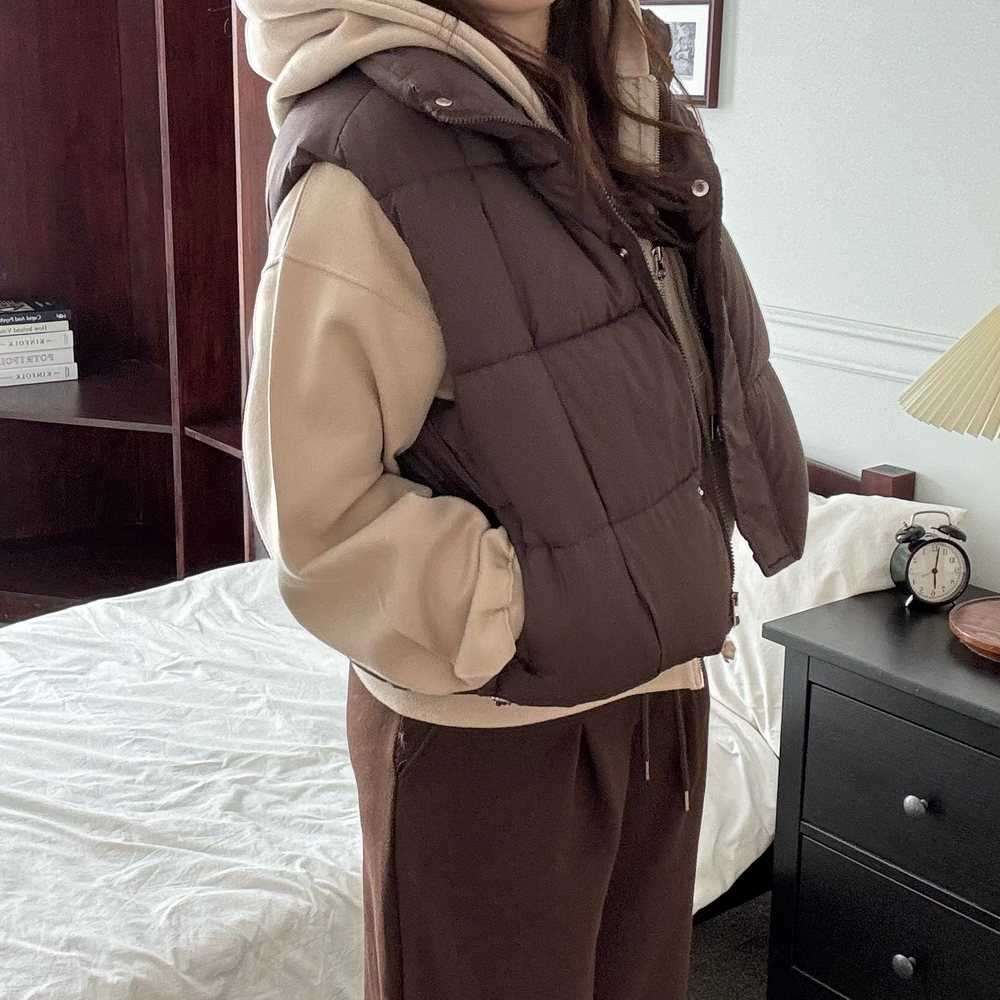 여성숏패딩조끼 하이넥 여성 패딩조끼 - 상세 이미지 2