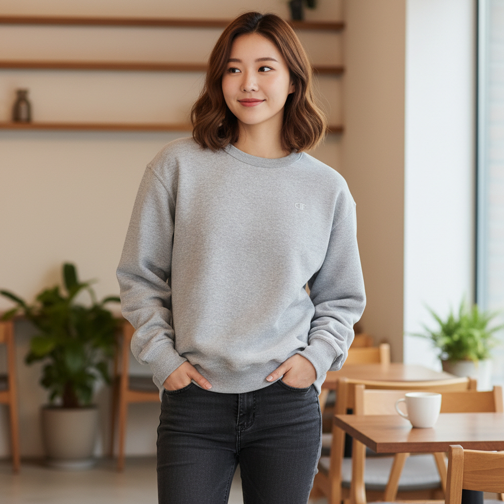 챔피온 로고 맨투맨 파워블렌드 0888 남녀공용 옥스포드 그레이, L 이미지 7