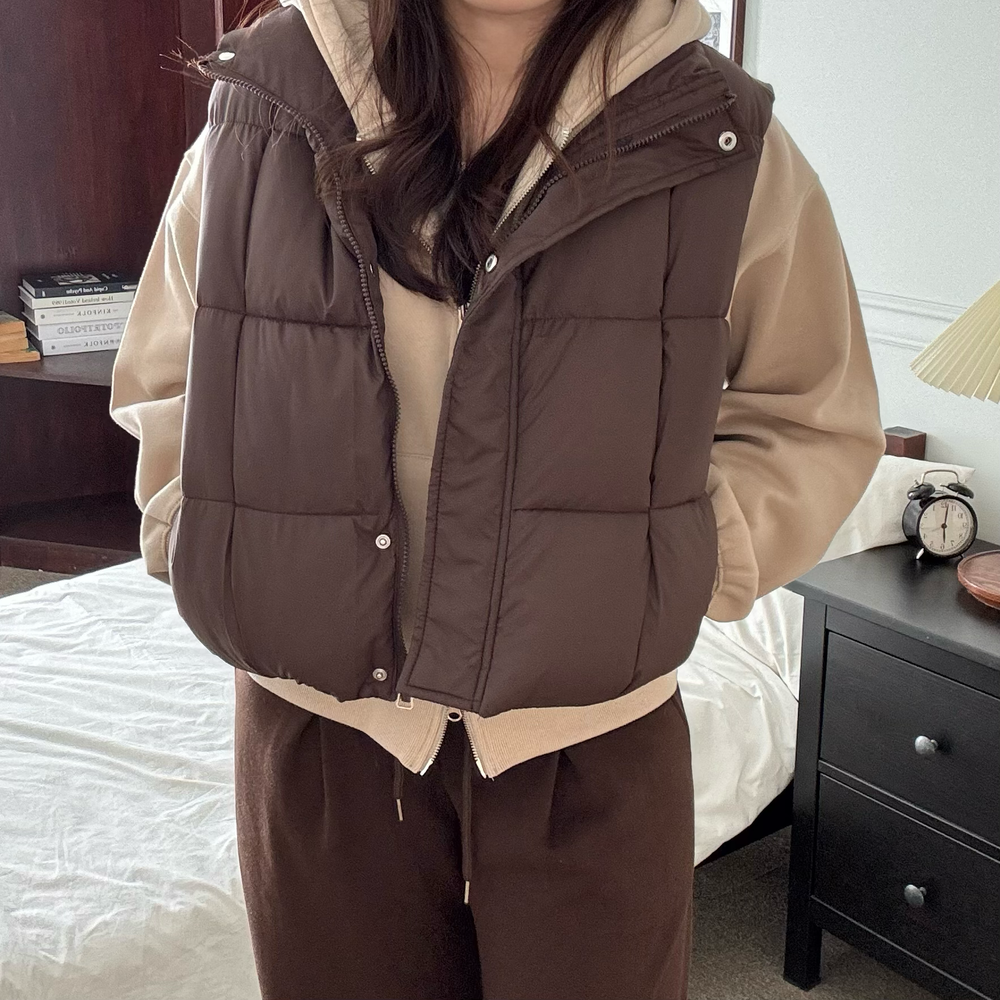 여성숏패딩조끼 하이넥 여성 패딩조끼 - 상품 이미지