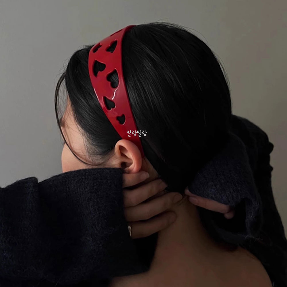 하트 포인트 와이드 헤어밴드 흘러내림없는 레트로 유니크 넓은 머리띠 - 상세 이미지 5