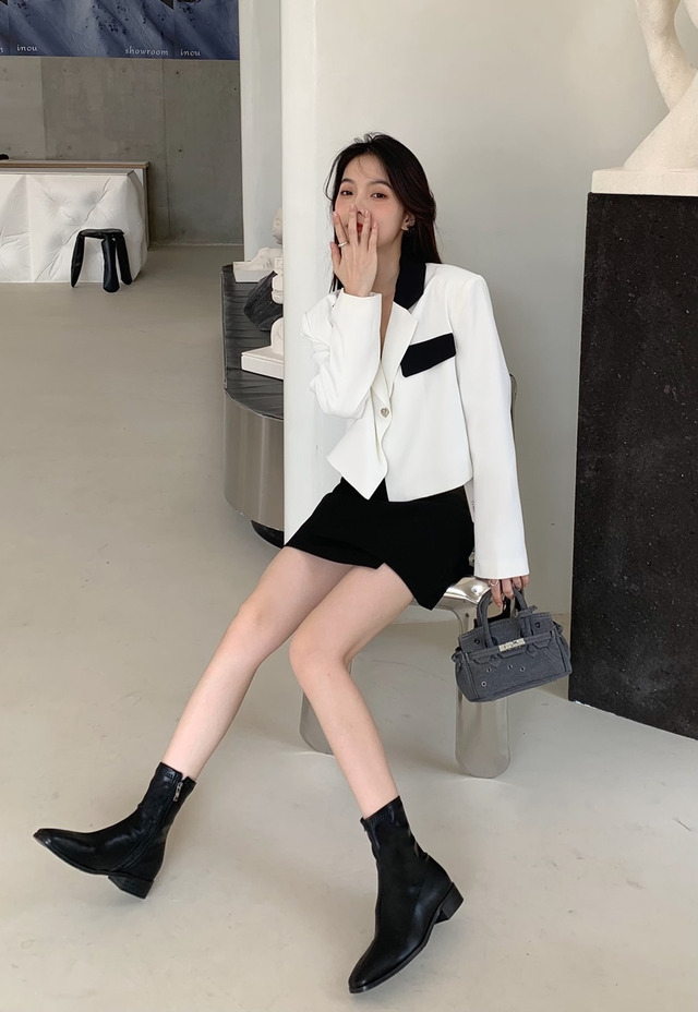 스판 앵클부츠 블랙 여성 겨울 신발 3cm - 상세 이미지 4