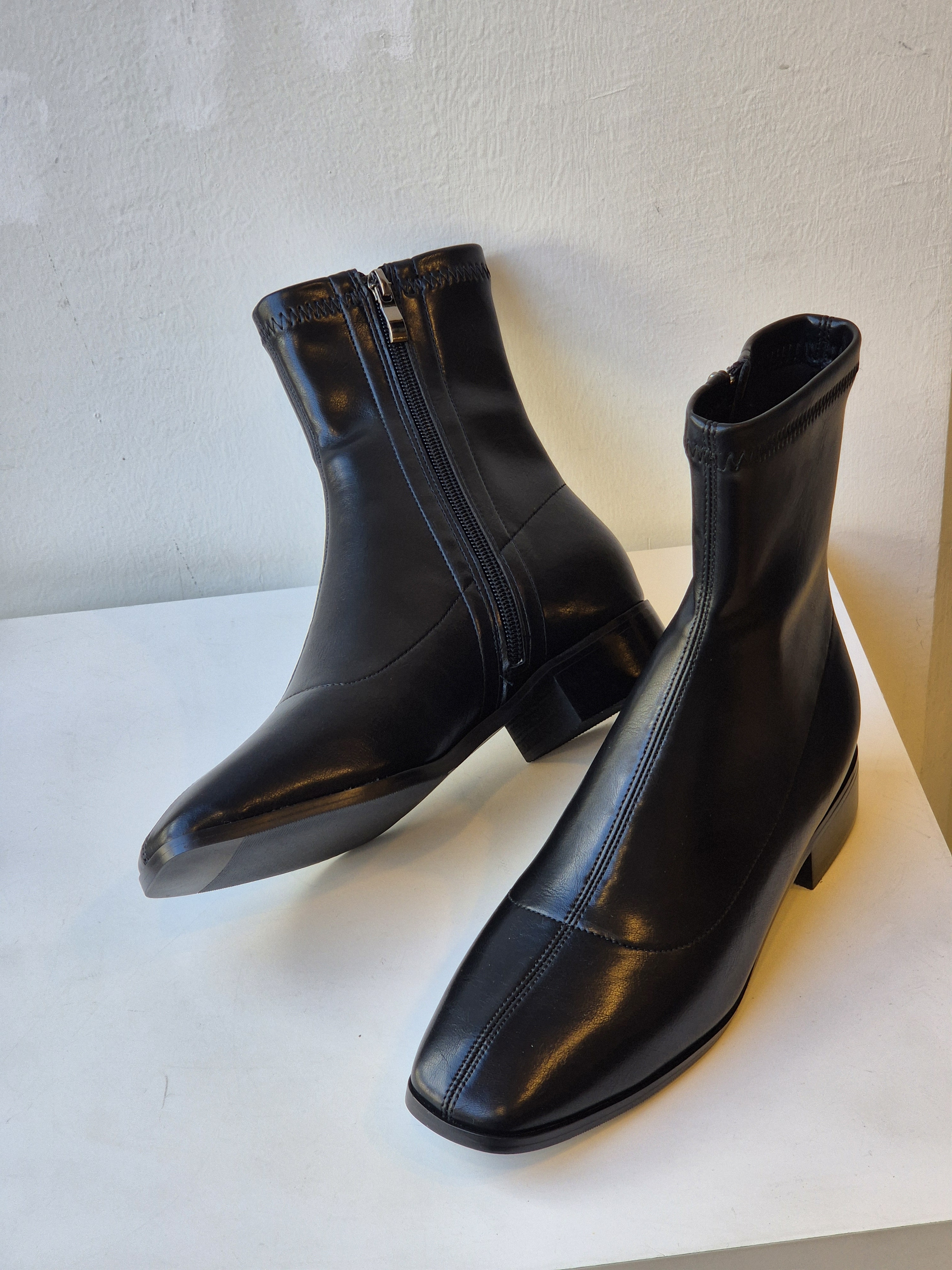 스판 앵클부츠 블랙 여성 겨울 신발 3cm - 상세 이미지 5