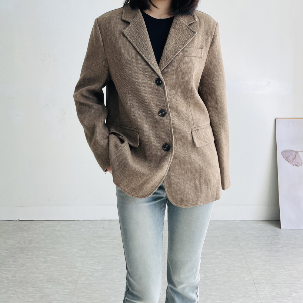 헤링본자켓 울자켓 클래식 투버튼 여성 블레이저 정장 재킷 - 상세 이미지 3