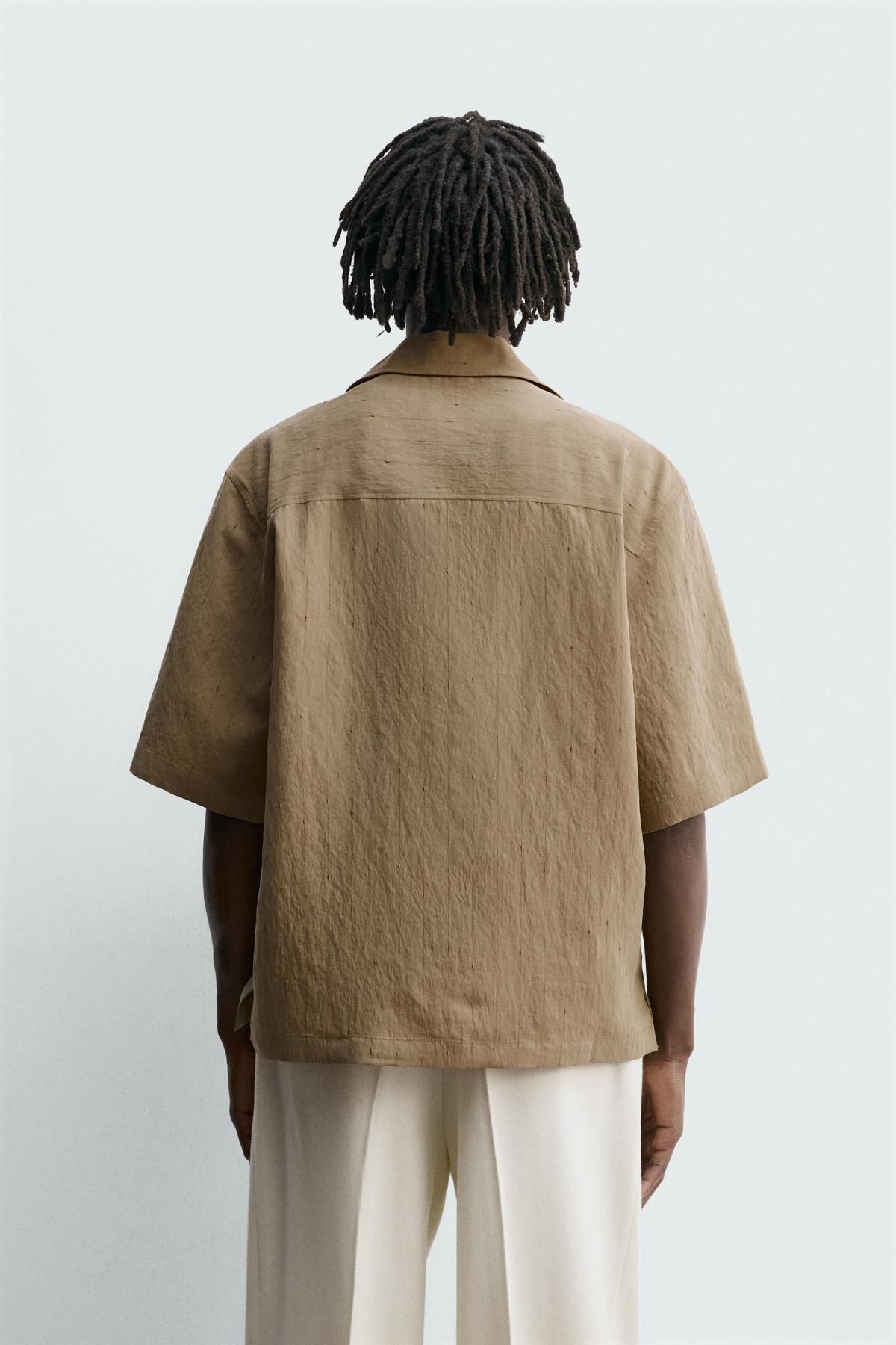 자라 스트라이프 모달 블렌드 반팔 셔츠 7545/463 BEIGE - 상세 이미지 4