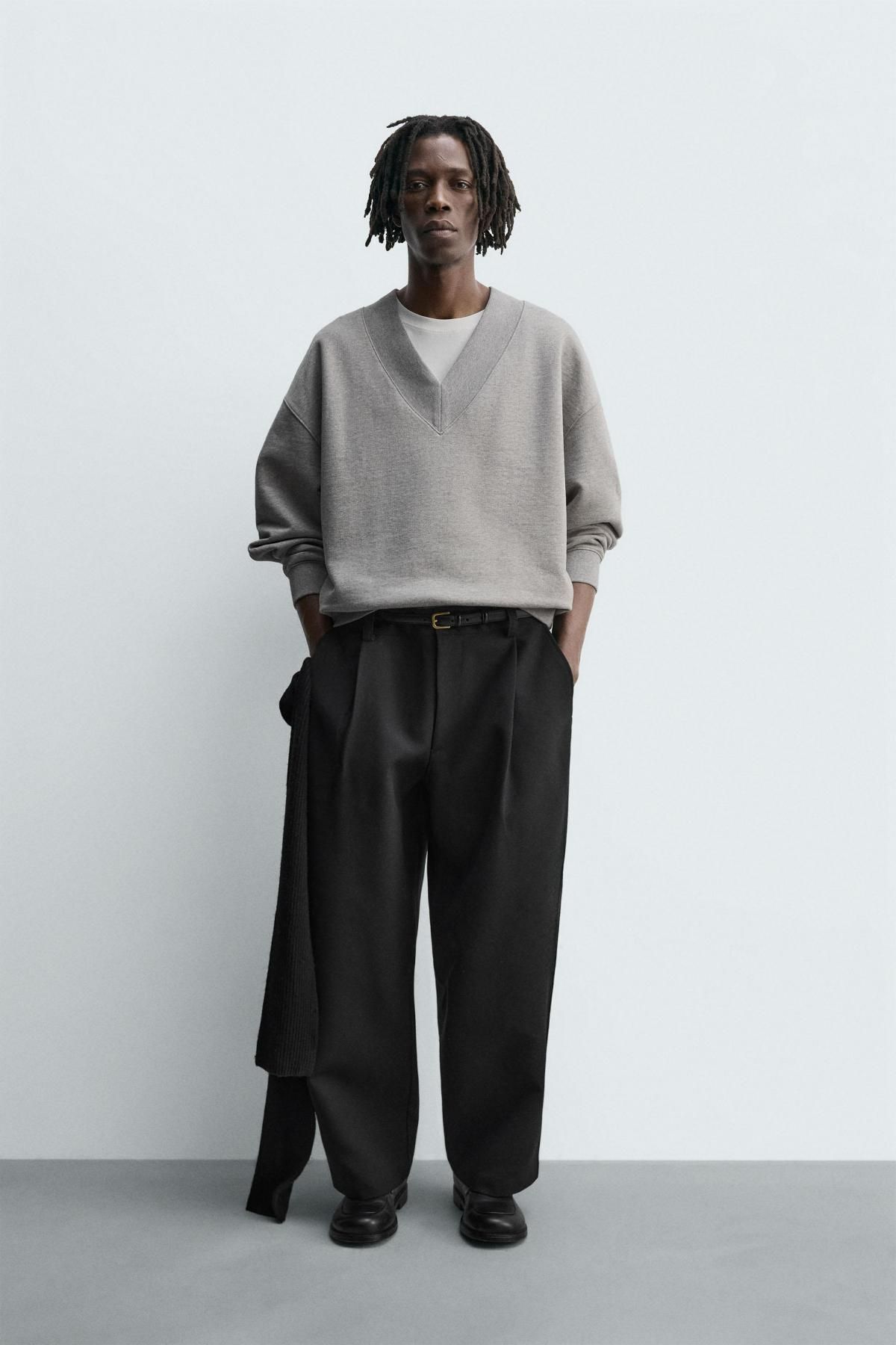 자라 브이넥 테리 코튼 스웨트셔츠 4393/319 GREY MARL - 상세 이미지 2