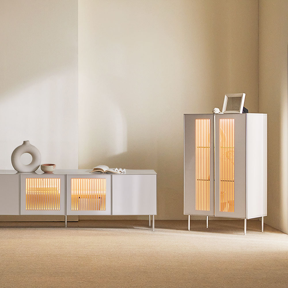 장인가구 무와 E0등급 하이그로시 티비 tv 다이 모던 슬림 높은 거실장 LED 1800, 아이보리