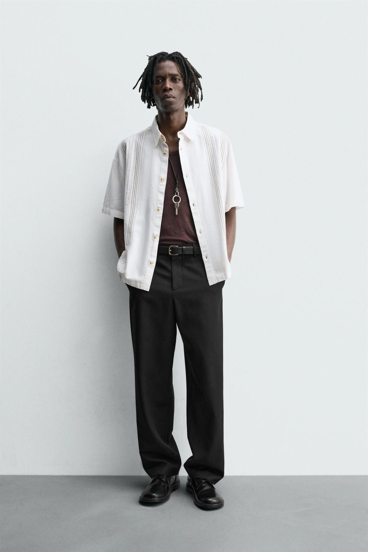 자라 린넨 코튼 자수 디테일 반팔 셔츠 7200/373 WHITE - 상세 이미지 2