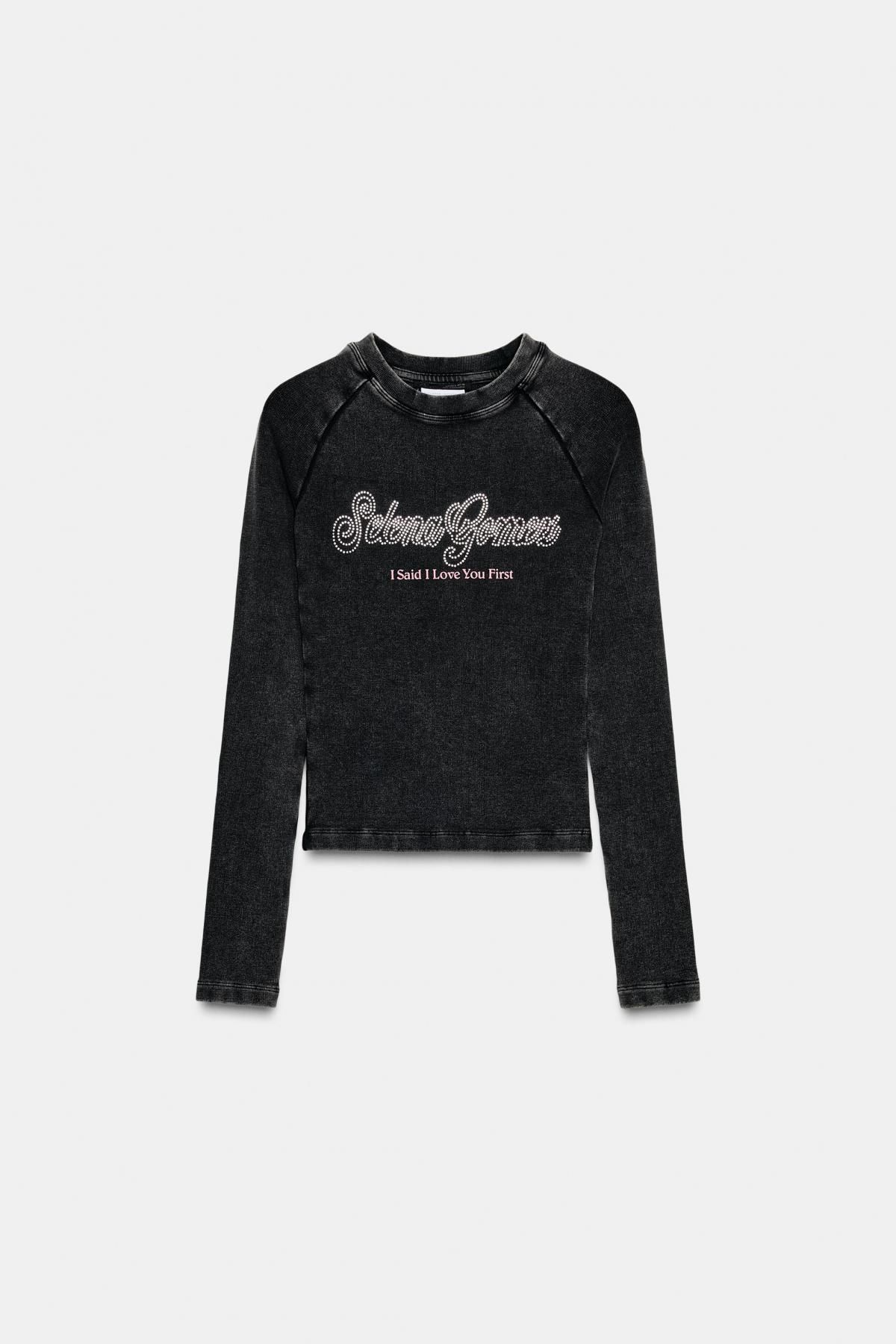 자라 글리터 로고 슬림핏 라운드넥 긴팔 티셔츠 1277/009 ANTHRACITE GREY - 상품 이미지