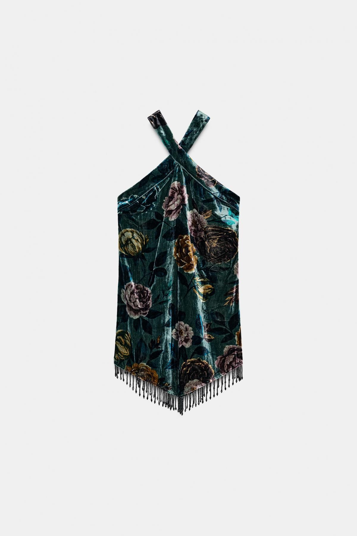 자라 벨벳 프린지 미니 원피스 홀터넥 5063/884 DARK GREEN - 상품 이미지