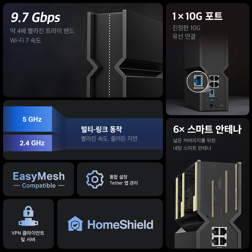 티피링크 10G 9700Mbps Archer BE550 Pro 트라이밴드 Wi-Fi 7 와이파이 기가유무선 인터넷 공유기 BE9700 - 상세 이미지 3
